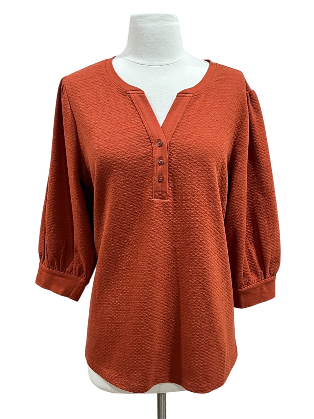Time and Tru Rust Orange Waffle Diamond NWT Blouse Size Large
